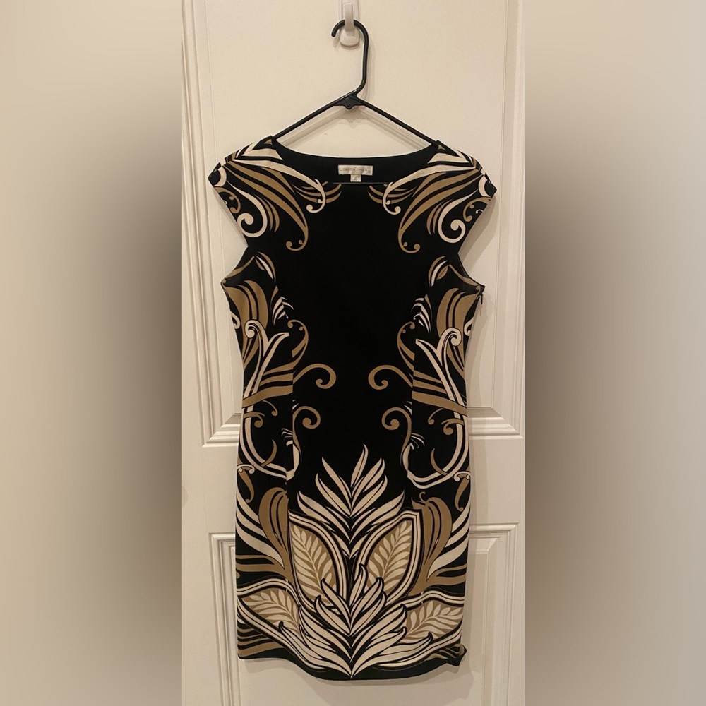London Times Black and Gold Floral Mini Dress